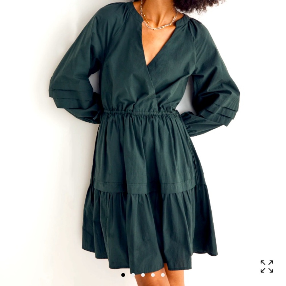Madewell Petite Crinkle Poplin Wrap Mini Dress Small Green Dress